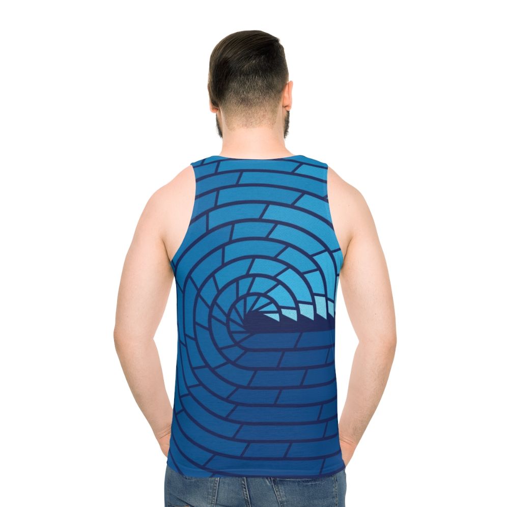 Minimalist unisex tank top with geometric ocean-inspired design