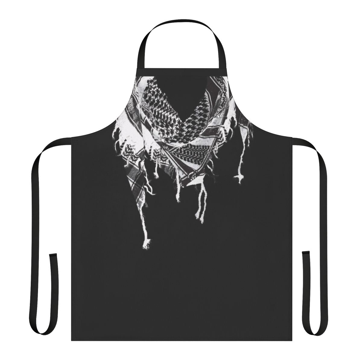 Monochrome apron with traditional Palestinian keffiye pattern