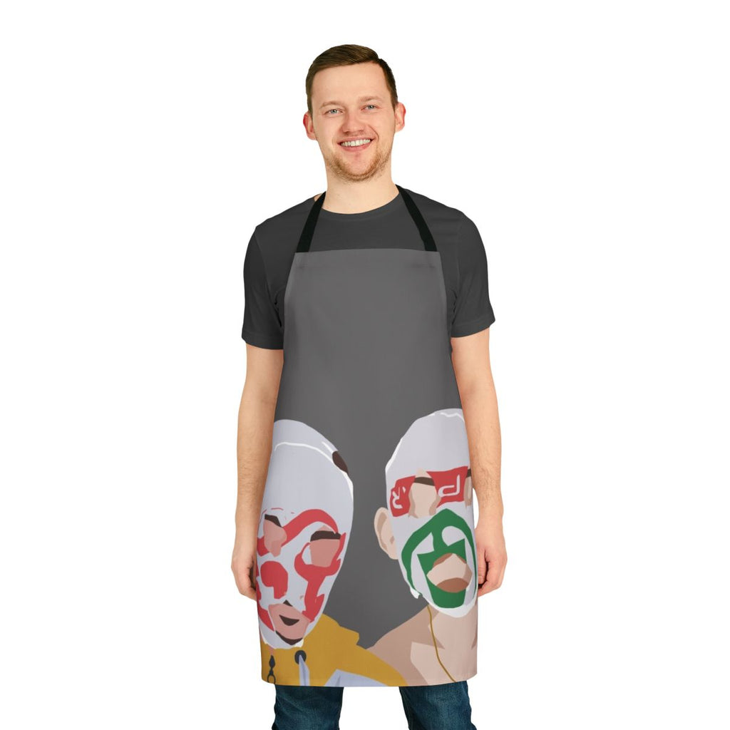 Minimalist apron with Rubberbandits-inspired design, representing Irish music and culture.
