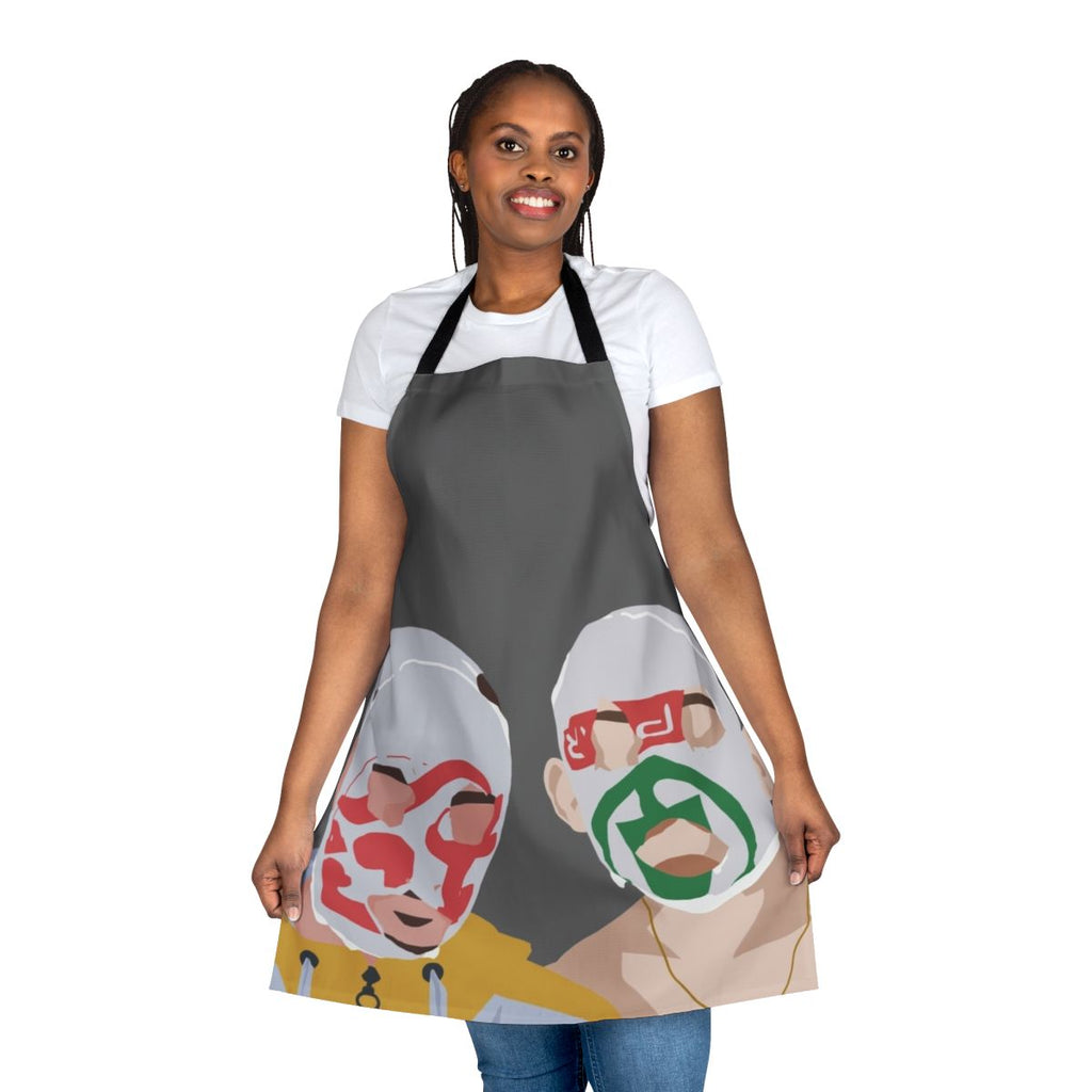 Minimalist apron with Rubberbandits-inspired design, representing Irish music and culture.