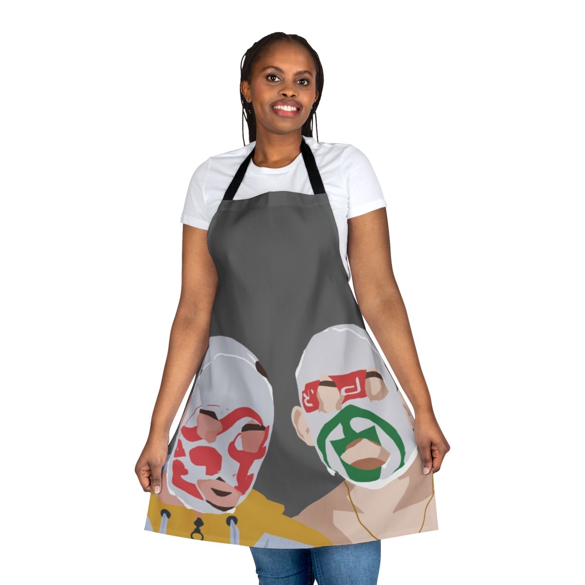 Minimalist apron with Rubberbandits-inspired design, representing Irish music and culture.