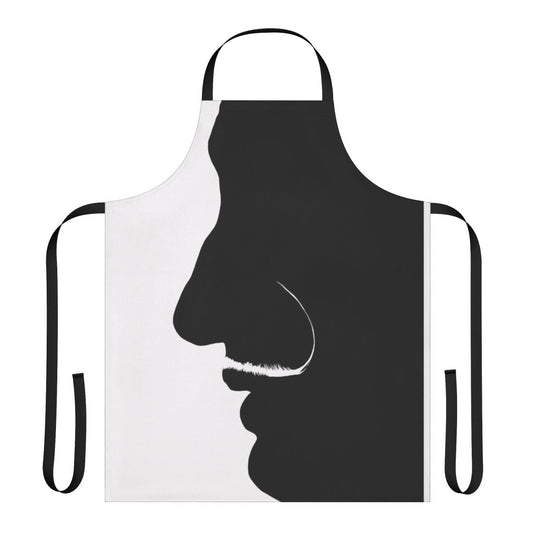 Minimalist black and white apron featuring a portrait of the iconic artist Salvador Dali