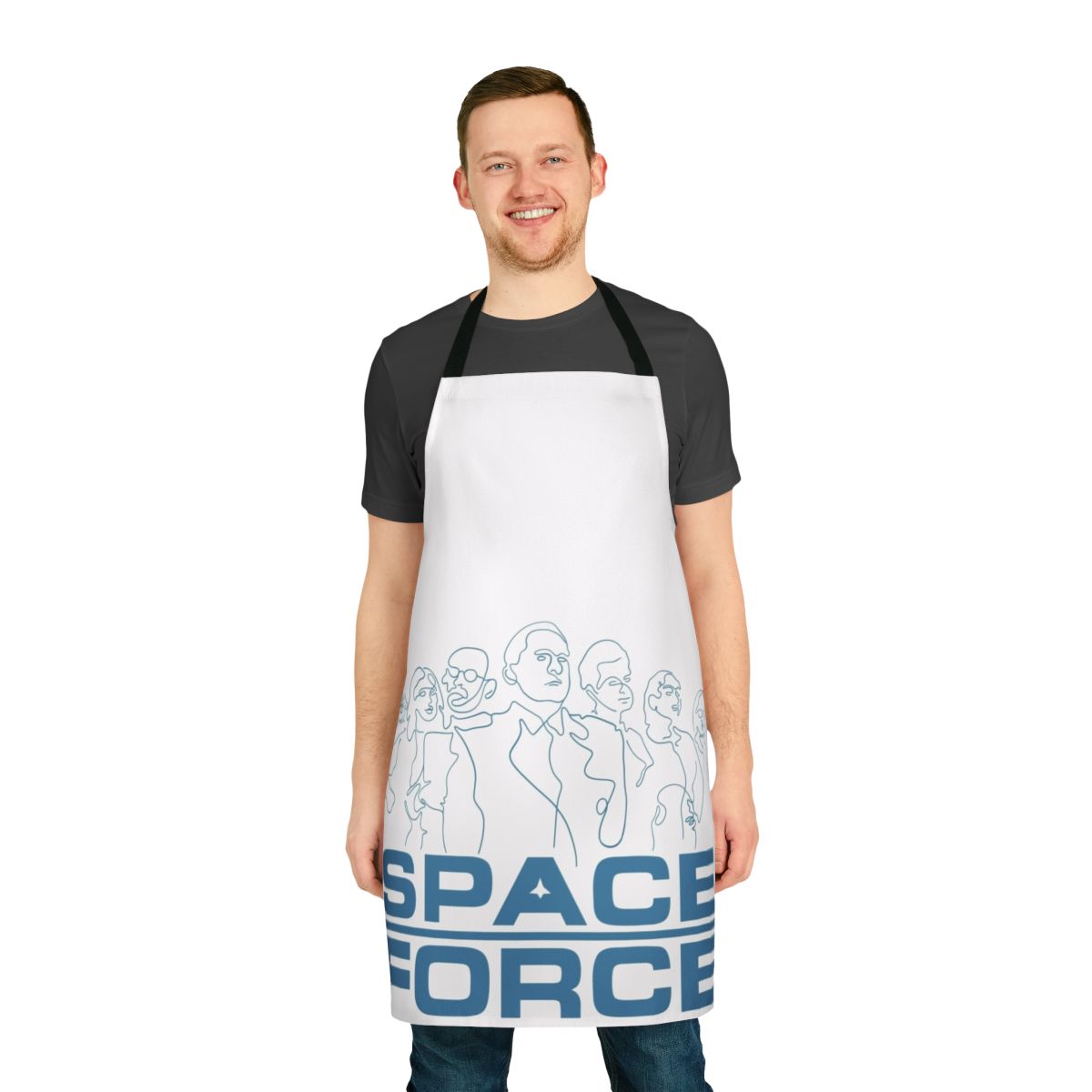 Minimalist apron with a space-themed 'Space Is Hard' design