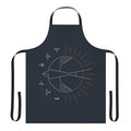 Minimalist geometric line art design of a swallow bird and sun on a high-quality apron.