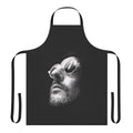 A yellow and black minimalist apron featuring artwork inspired by the 1994 film "The Professional"