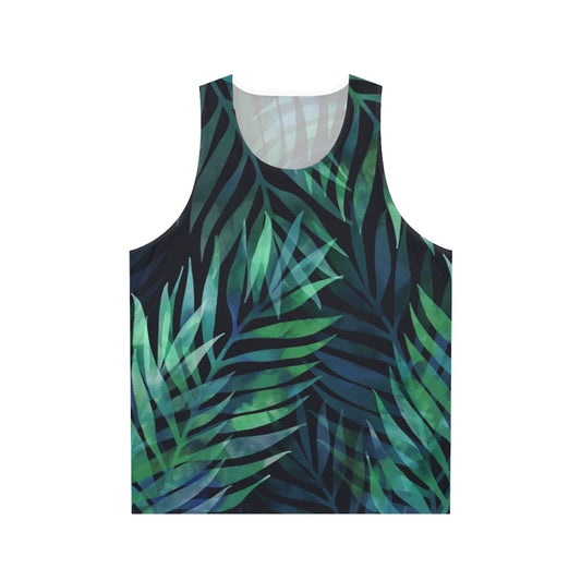 Dark green palm leaves pattern unisex tank top