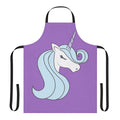 Minimalist silhouette of a unicorn head with a horn on a purple and blue background
