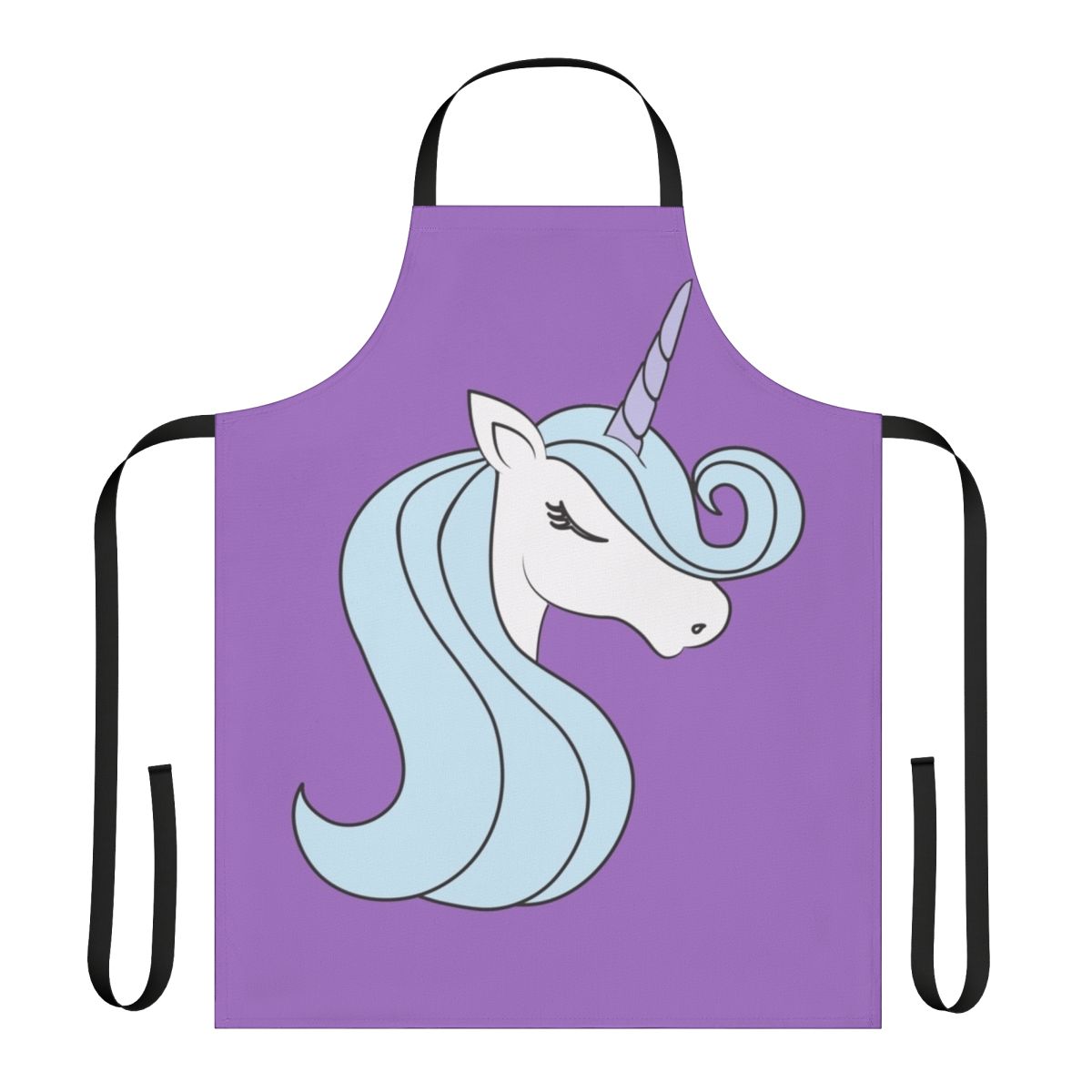 Minimalist silhouette of a unicorn head with a horn on a purple and blue background