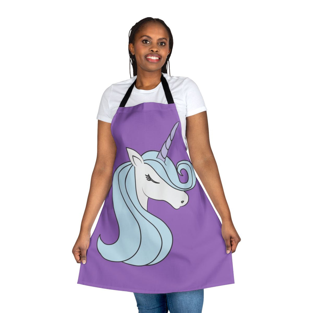 Minimalist silhouette of a unicorn head with a horn on a purple and blue background