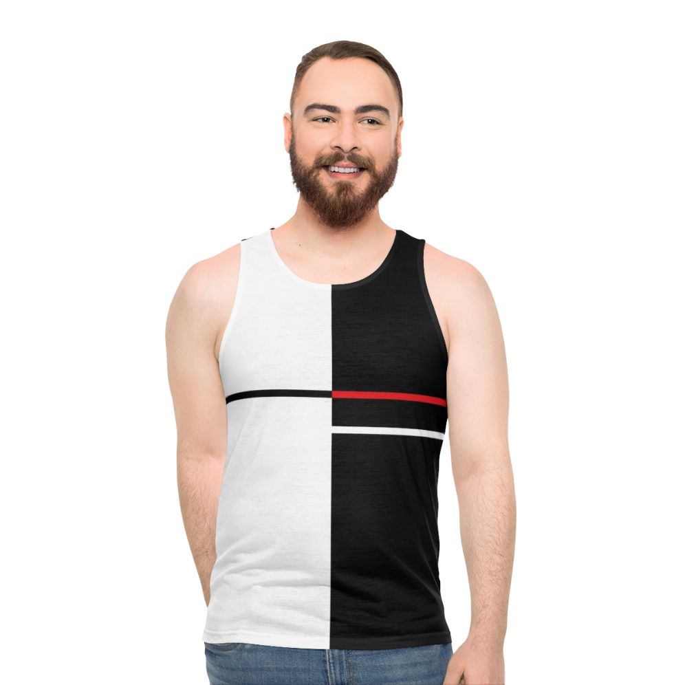 Unisex tank top with minimalist monochrome abstract art design