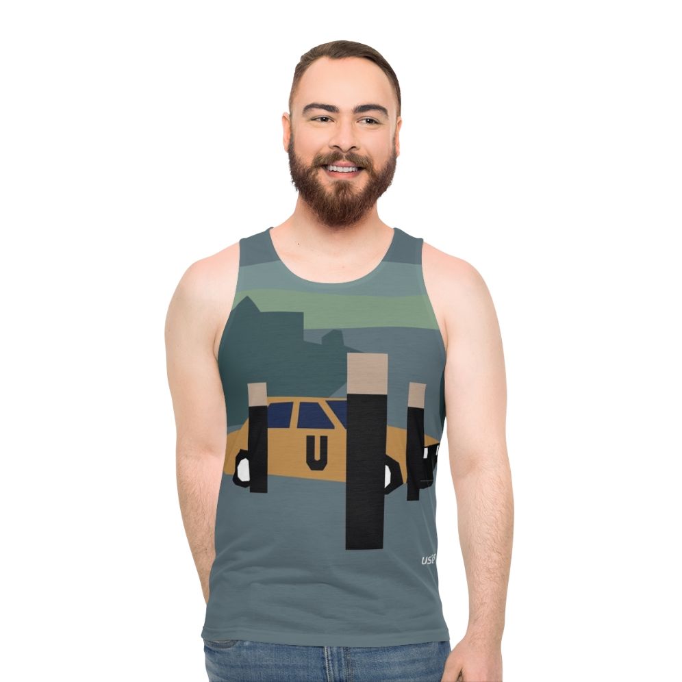 Minimalist unisex tank top with retro electronic music design