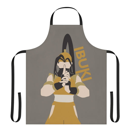 Minimalist vector trace design of Ibuki from Street Fighter V on a black apron.