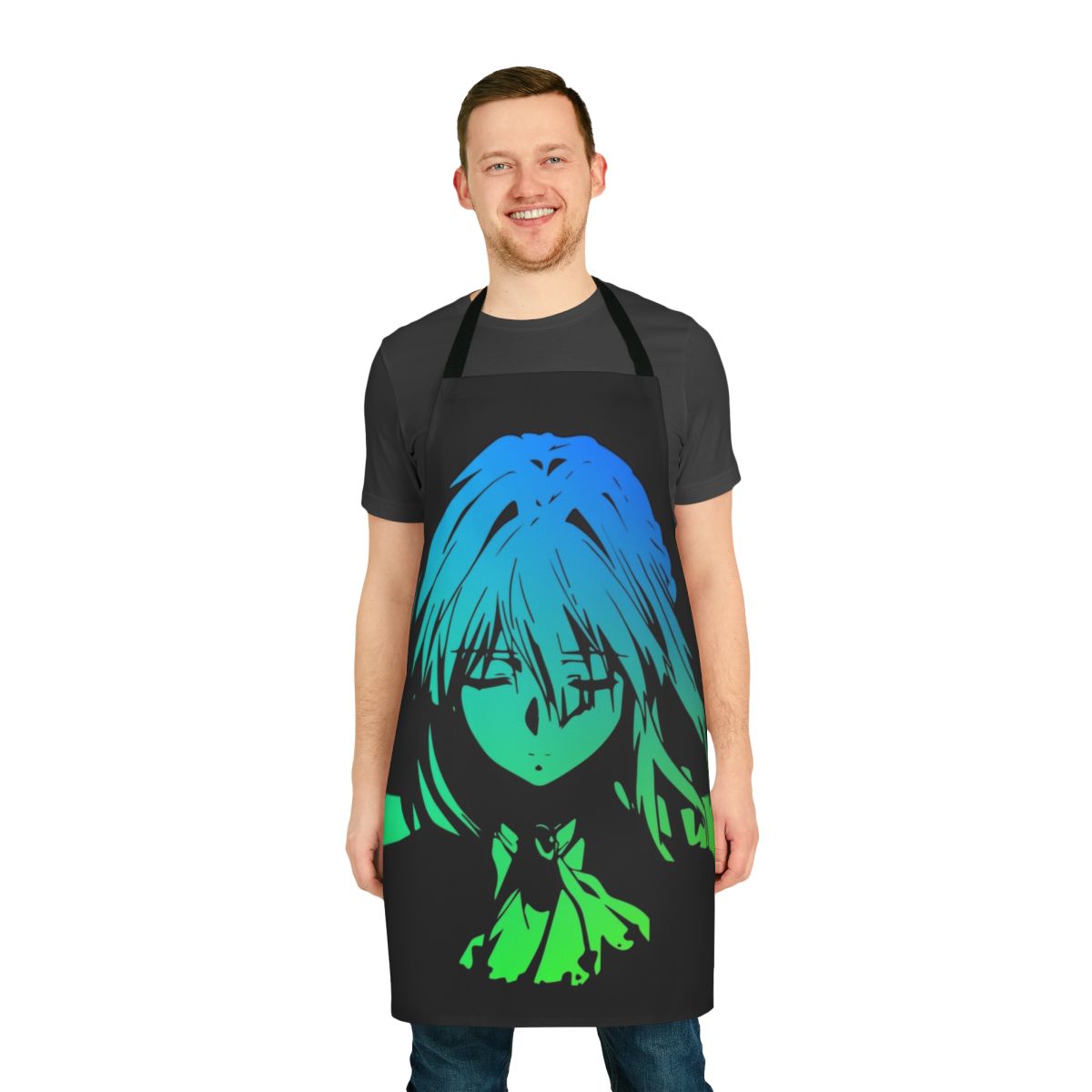 Minimalist dark apron featuring Violet Evergarden, the anime character from the Netflix series