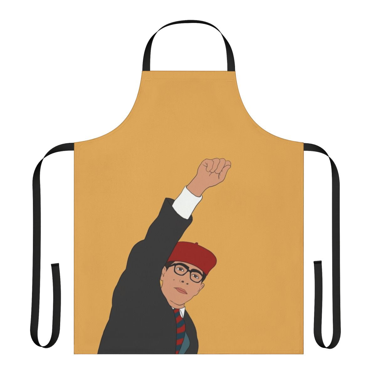 Minimalist apron design featuring a line drawing inspired by the films of director Wes Anderson