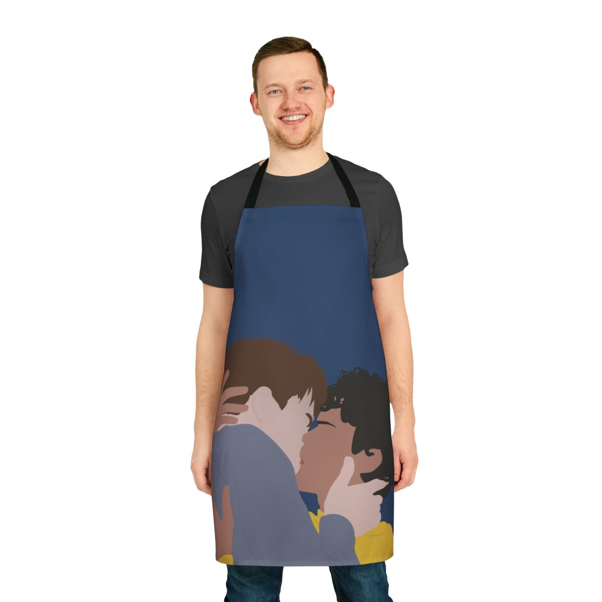 Minimalist design apron featuring a quote from the Netflix series Young Royals