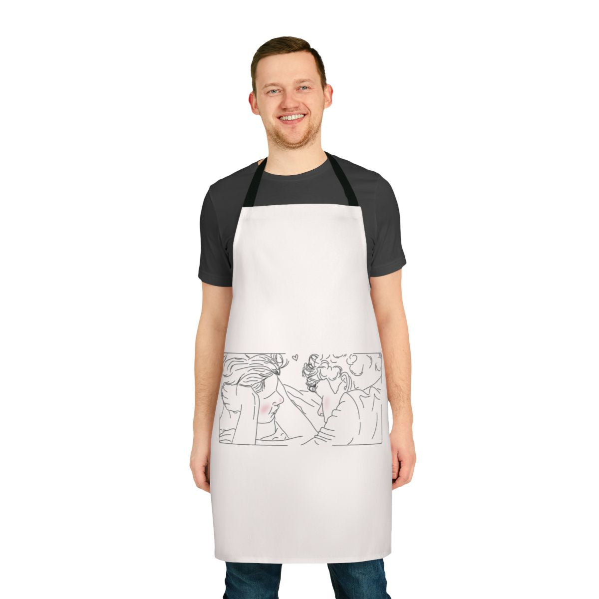 Minimalist line art design apron featuring Prince Wilhelm and Simon Eriksson from the Netflix series Young Royals Season 2.