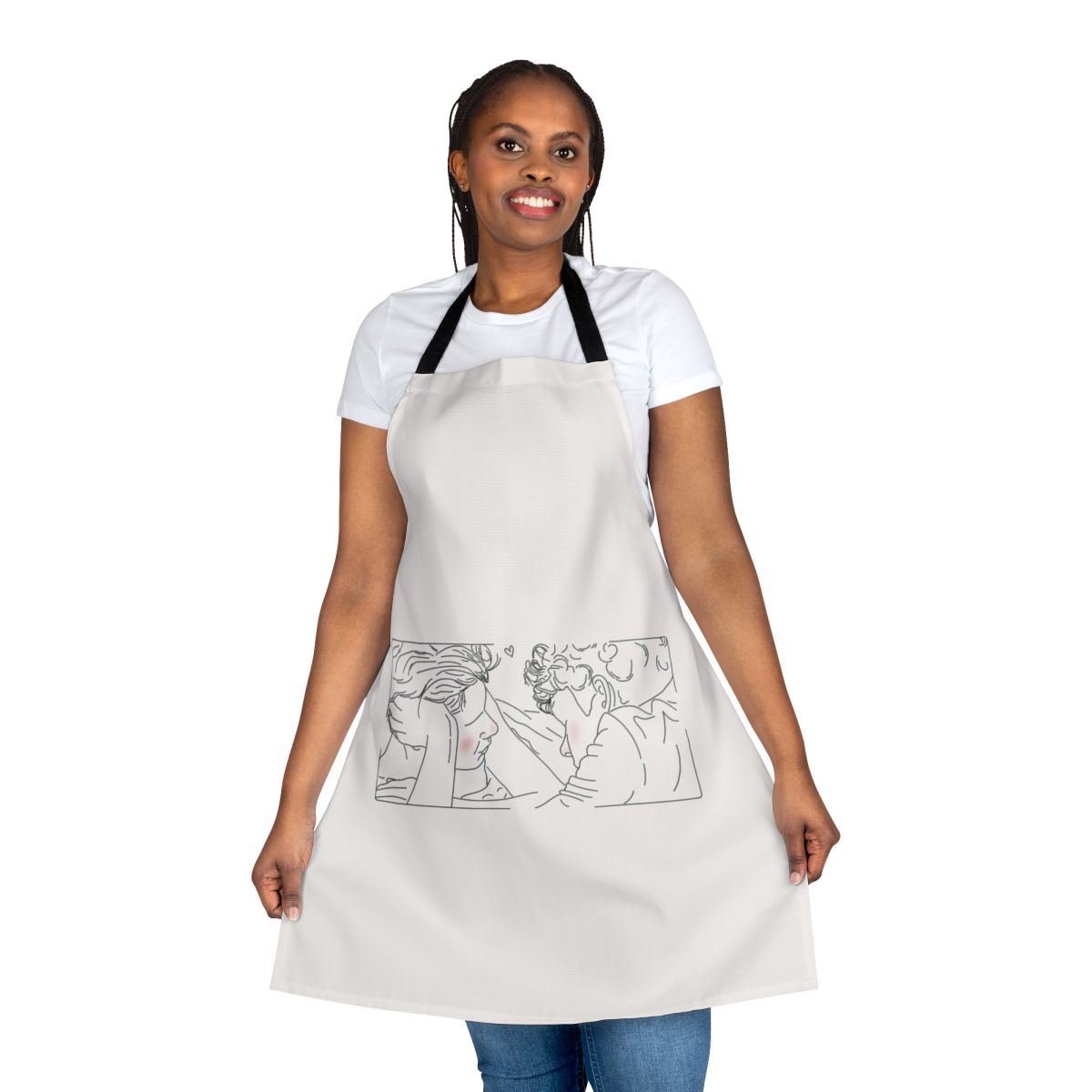 Minimalist line art design apron featuring Prince Wilhelm and Simon Eriksson from the Netflix series Young Royals Season 2.