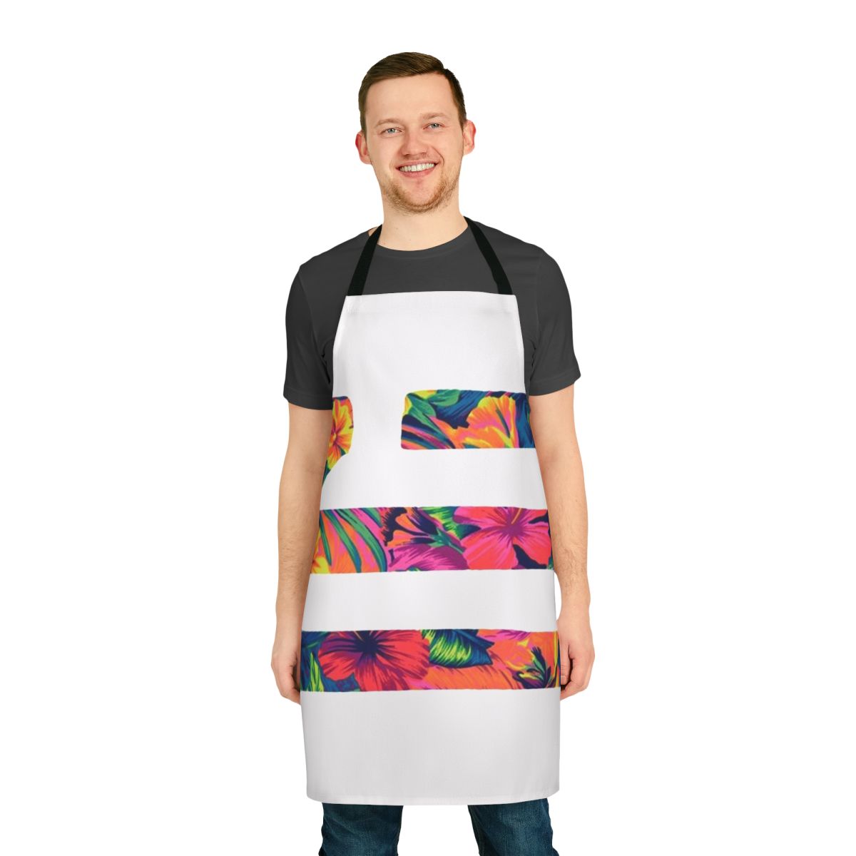 Minimalist black and white apron with a simple design inspired by electronic music artist Zhu
