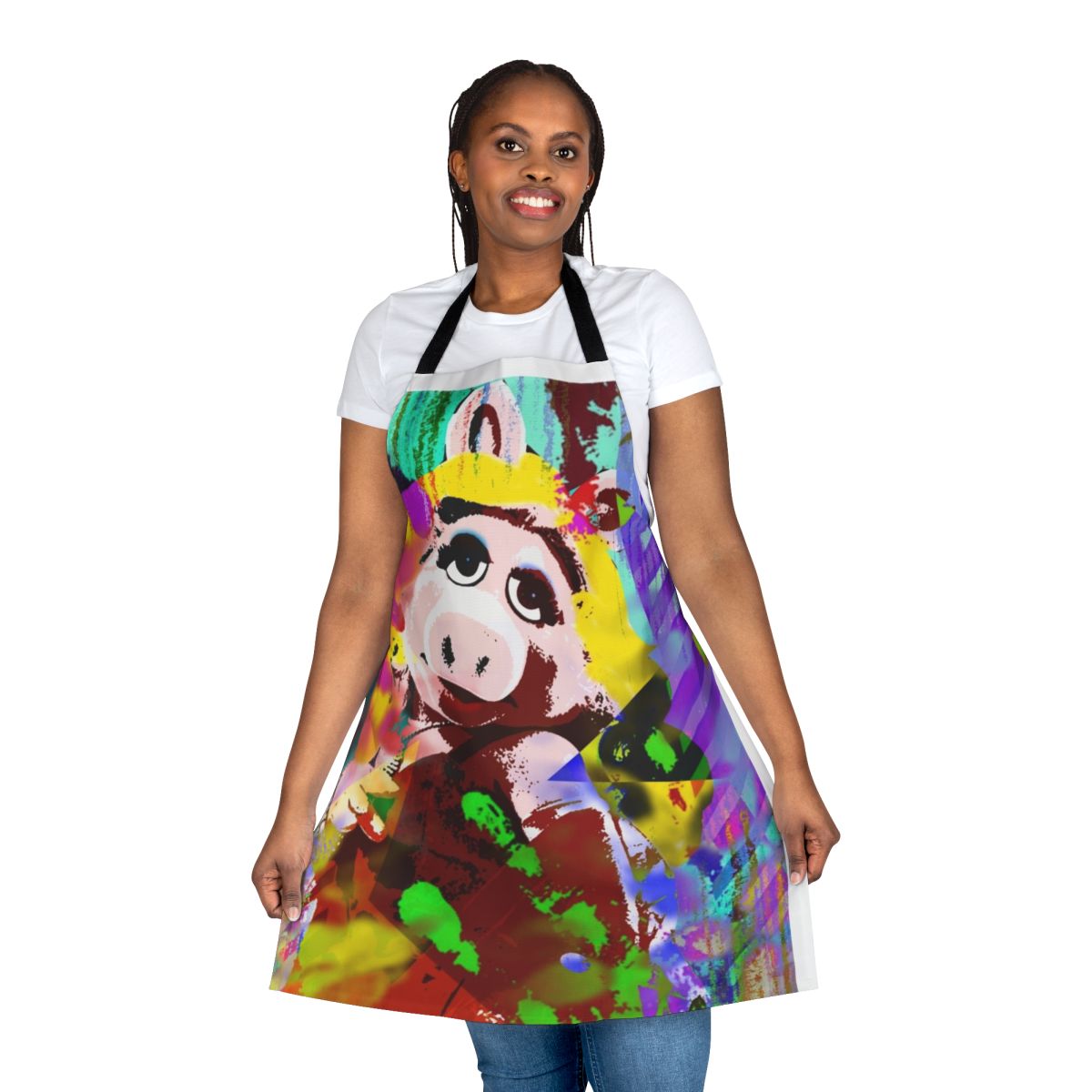 Miss Piggy inspired apron with vibrant LGBTQIA+ pride colors and design