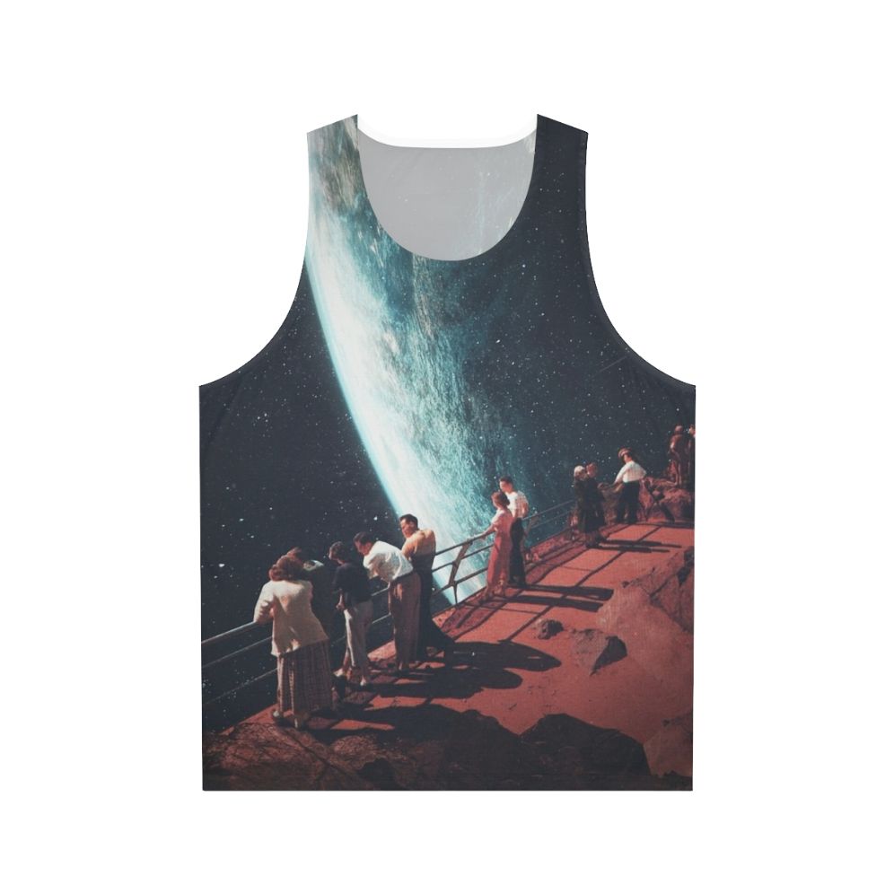Retro futuristic unisex tank top with "Missing The Ones We Left Behind" graphic design