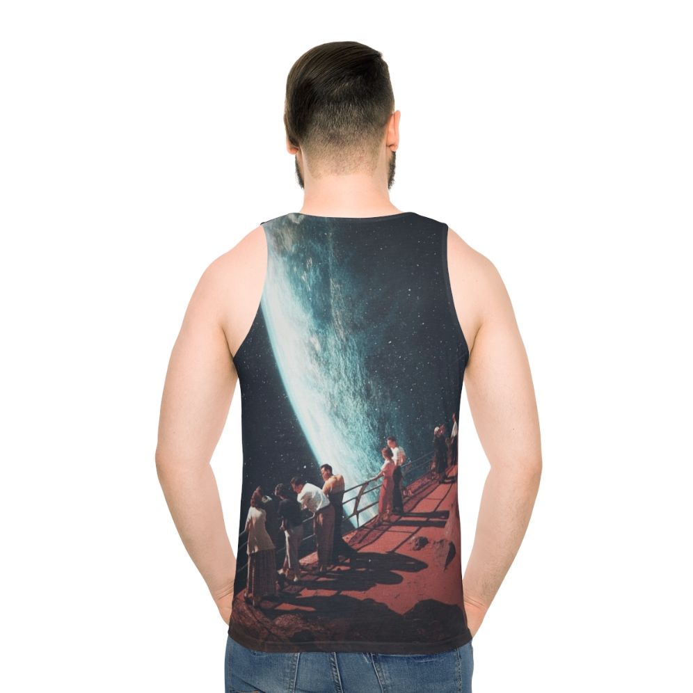 Retro futuristic unisex tank top with "Missing The Ones We Left Behind" graphic design