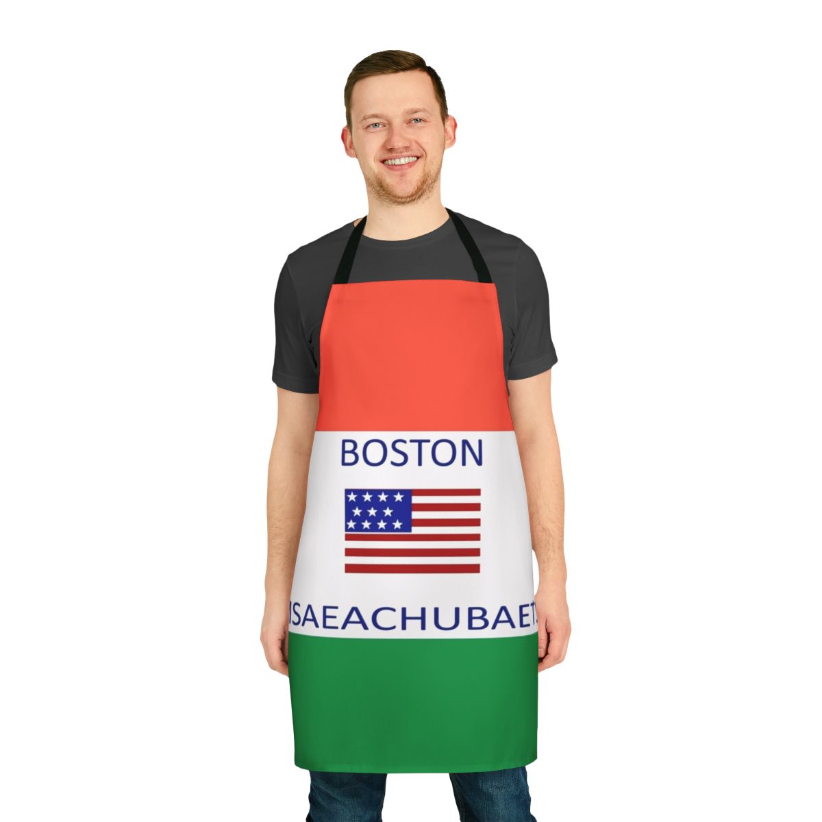 Humorous apron featuring a misspelled meme about Massachusetts