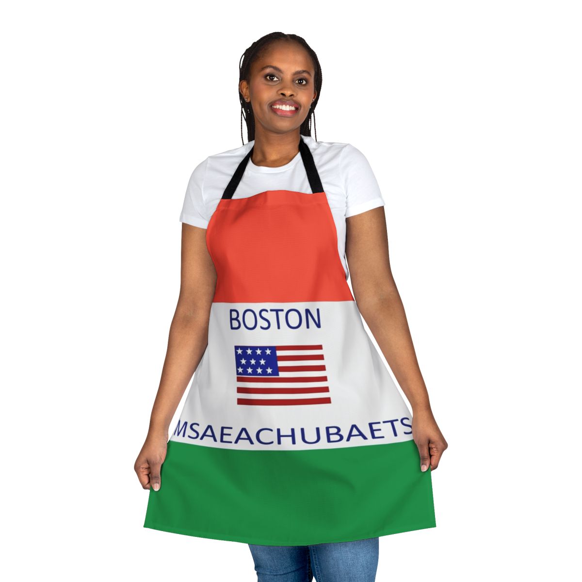 Humorous apron featuring a misspelled meme about Massachusetts