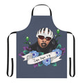 Missy Elliott inspired cooking apron with black and white graphic design
