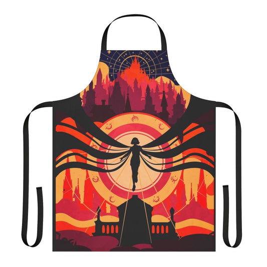 Mistborn-themed apron with Luthadel cityscape and Kelsier's Allomantic symbol