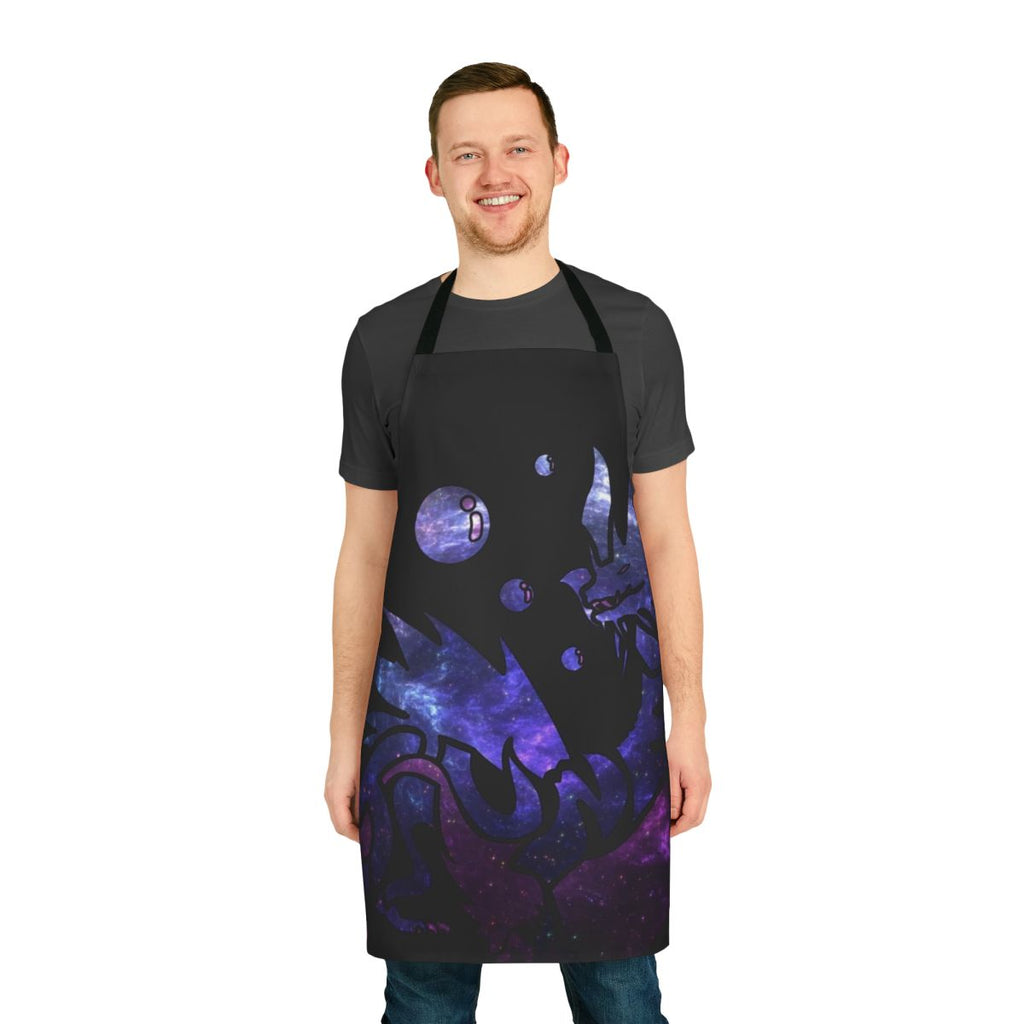 Mizutsune Galaxy Design Apron, featuring a minimalist space-themed design inspired by the Bubble Fox Wyvern from Monster Hunter World.