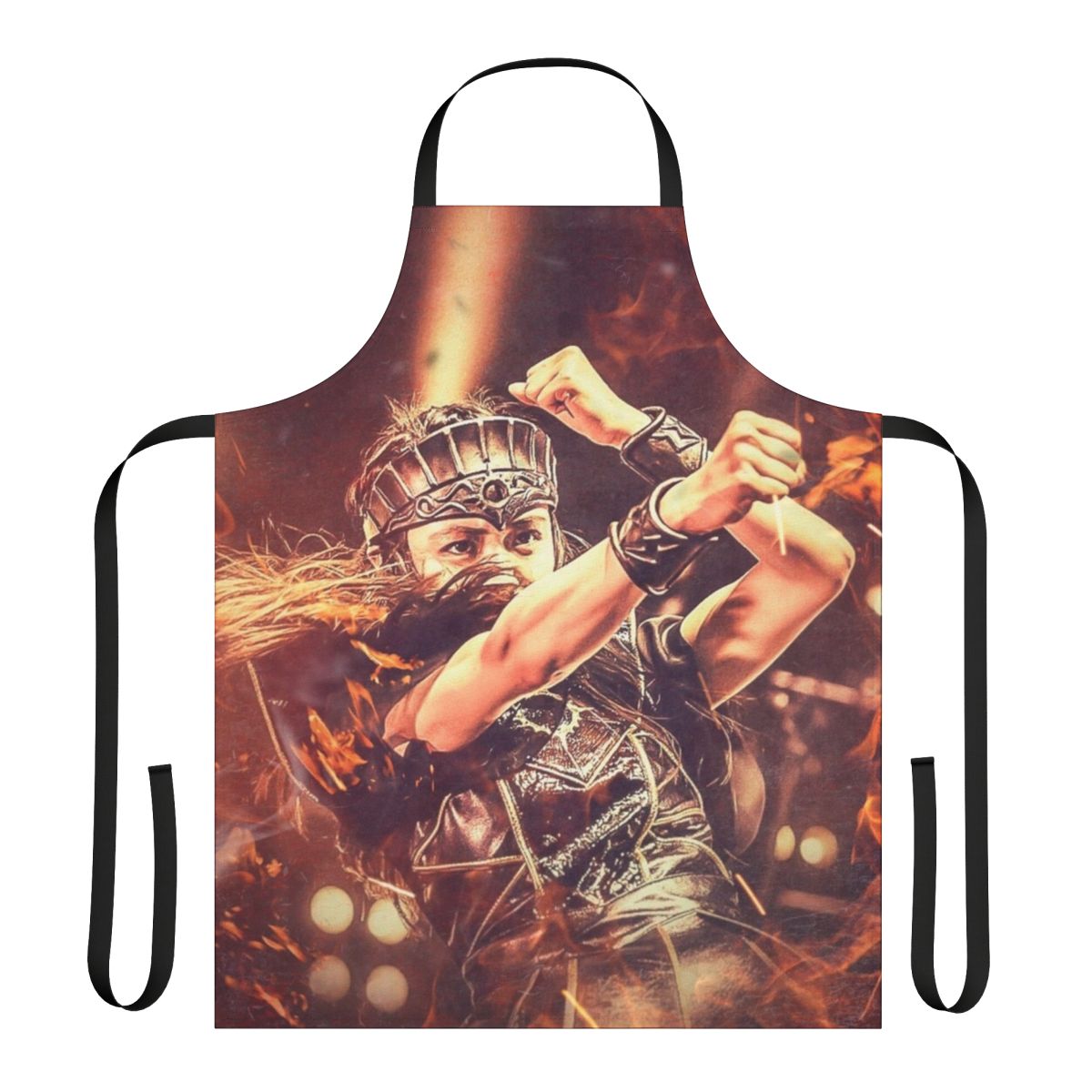 Stylized fire apron design featuring Moametal of the Japanese metal band Babymetal