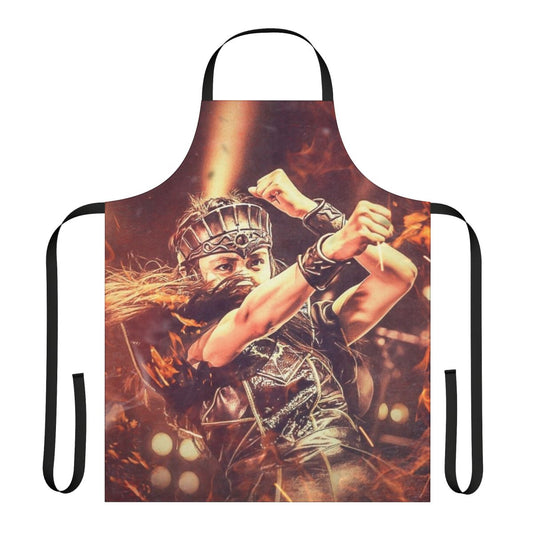 Stylized fire apron design featuring Moametal of the Japanese metal band Babymetal