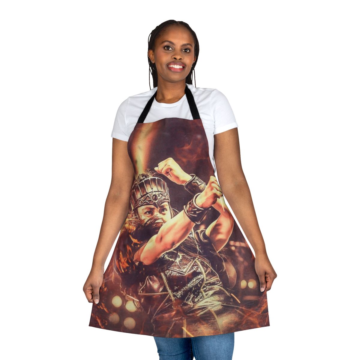 Stylized fire apron design featuring Moametal of the Japanese metal band Babymetal