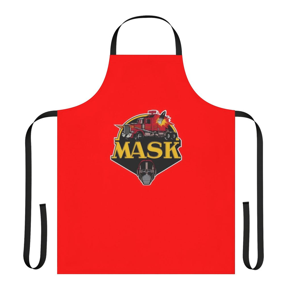 Retro-style cartoon cooking apron with Mobile Armored Strike Kommand (M.A.S.K.) design