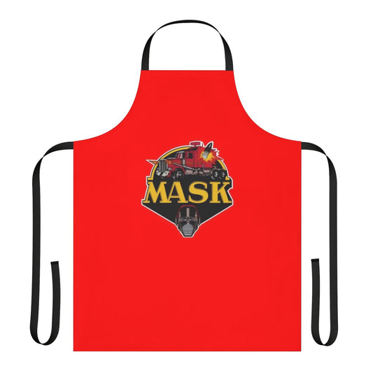 Retro-style cartoon cooking apron with Mobile Armored Strike Kommand (M.A.S.K.) design