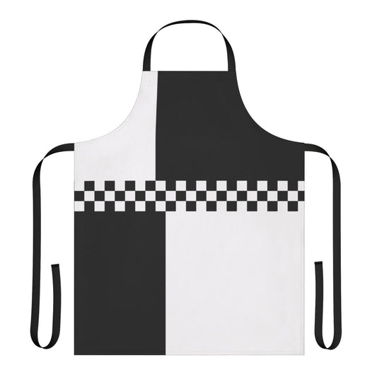 Mod-inspired black and white checkered apron with color block design