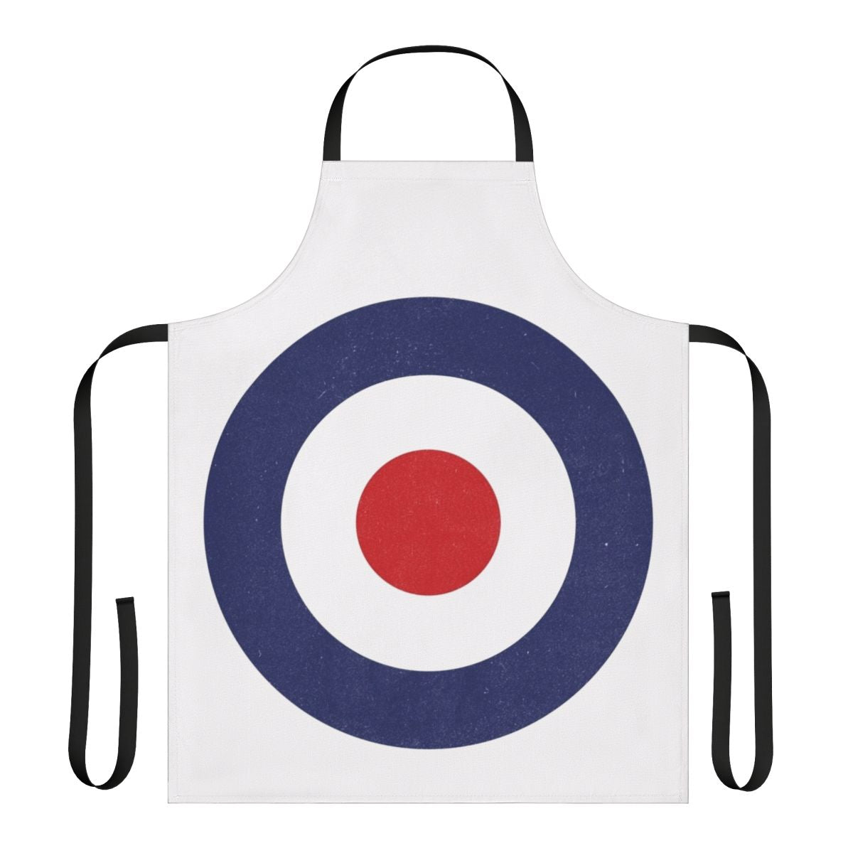 A 1960s-style pop art target apron, perfect for mod fashion enthusiasts.