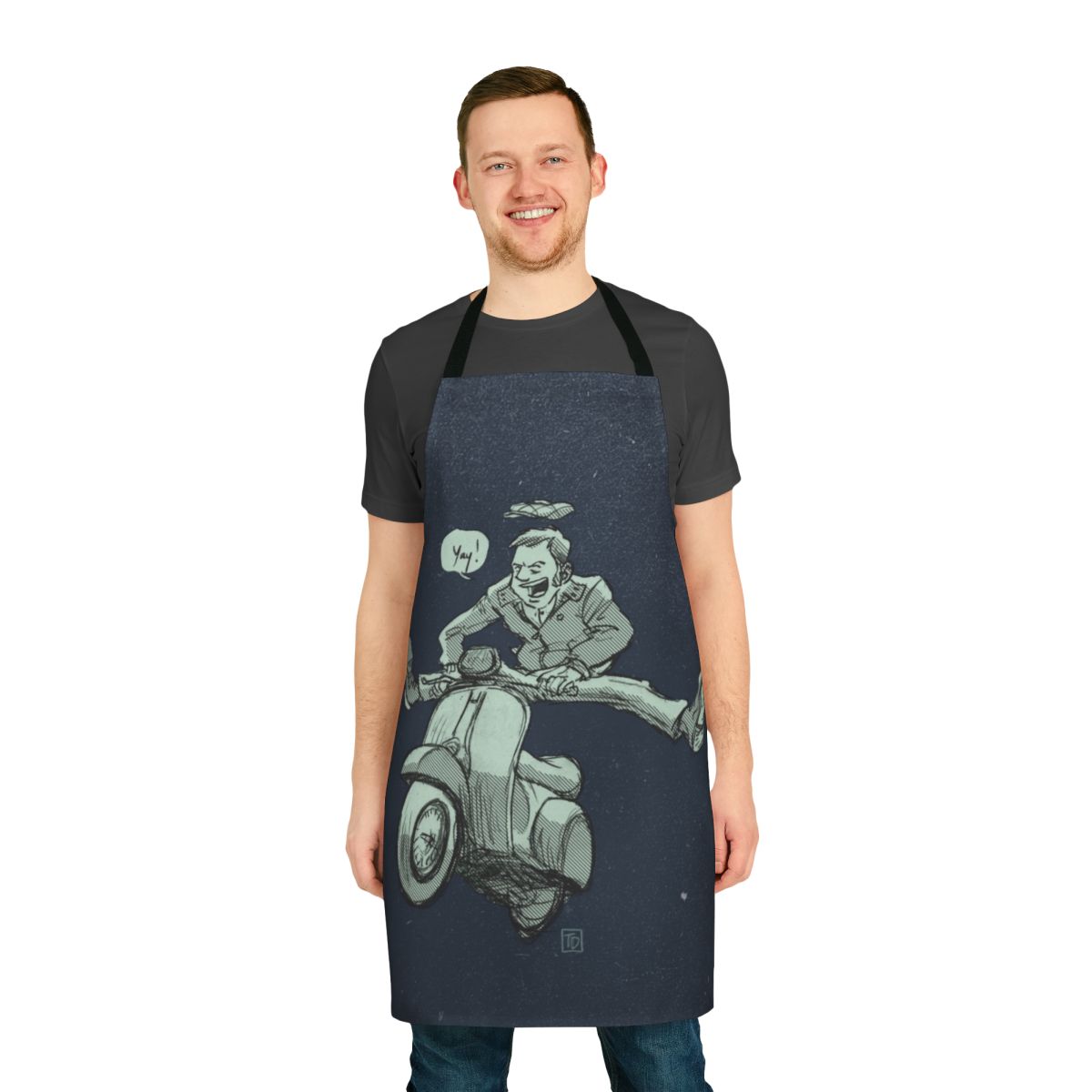Vintage-inspired scooter apron with retro mod graphics