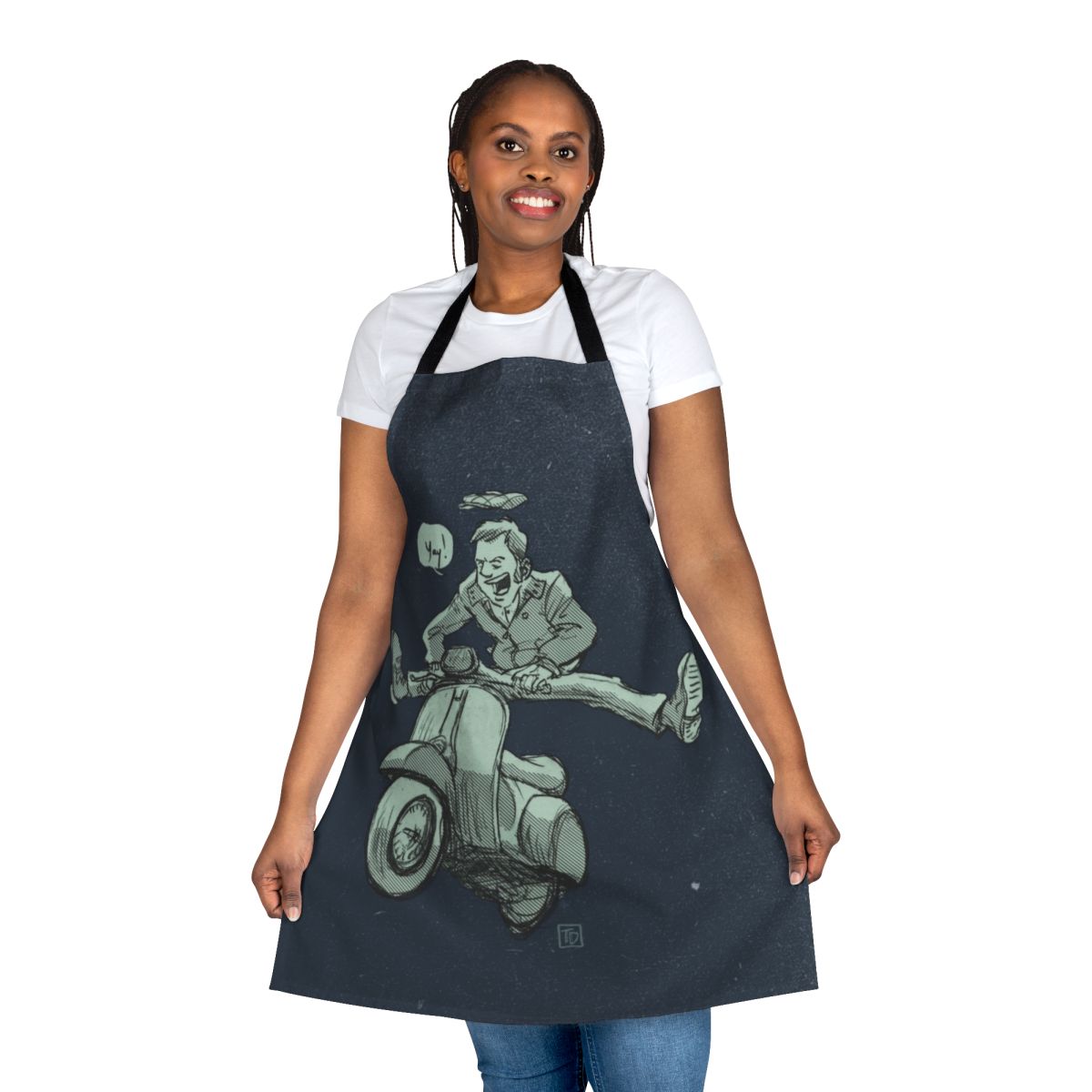 Vintage-inspired scooter apron with retro mod graphics
