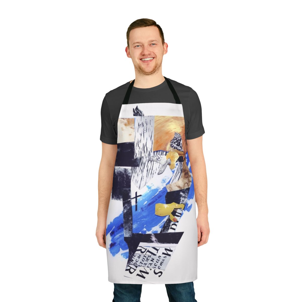 Black and blue apron with a minimalist design inspired by the music of Estonian composer Arvo Pärt
