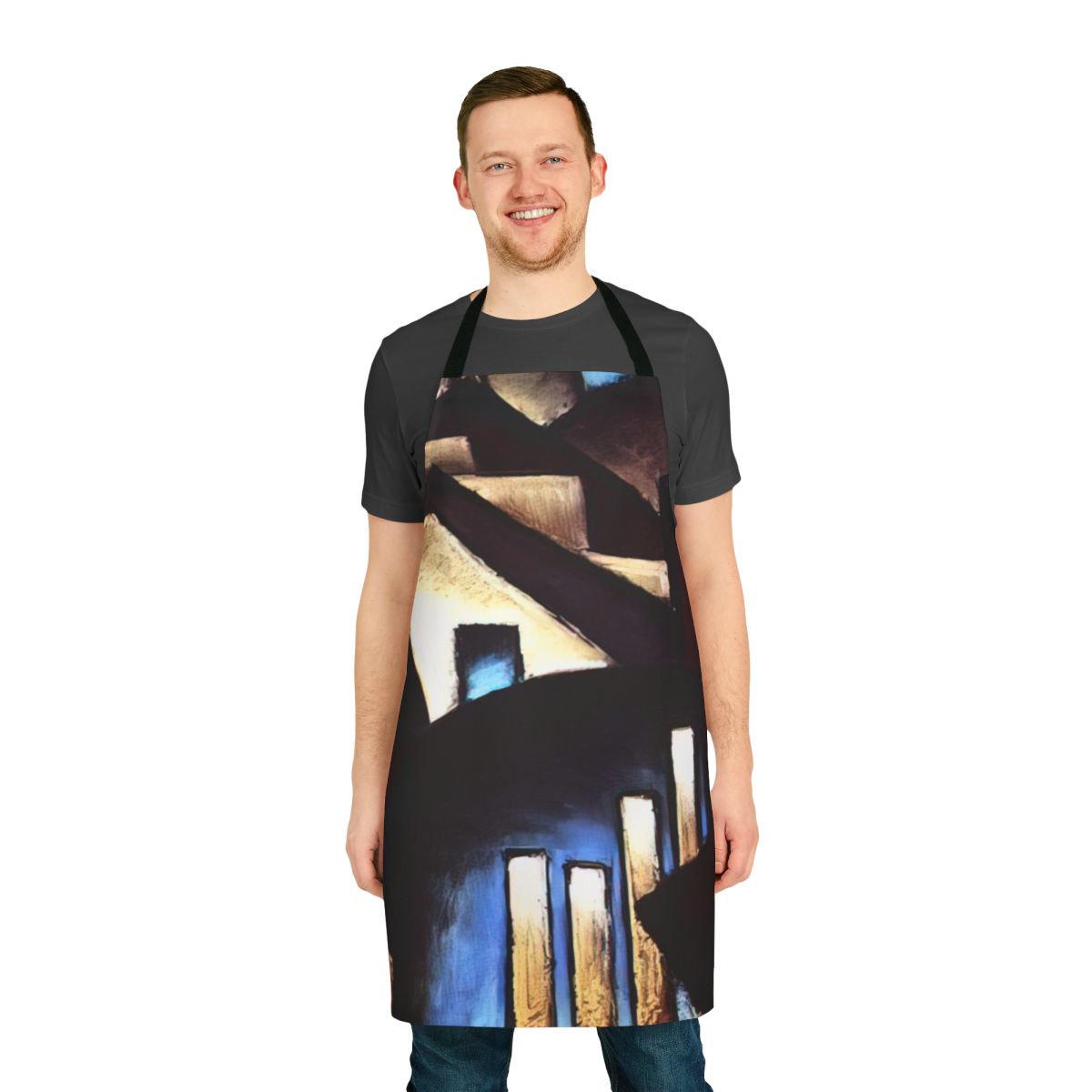 Apron featuring abstract art inspired by nature, in the style of American modernist artist Arthur Dove.