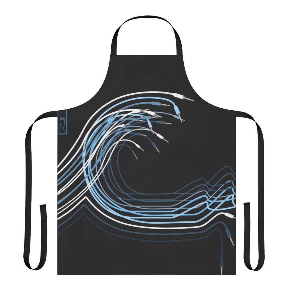 Modular synthesizer apron featuring a stylish Great Wave pattern, perfect for audio engineers, music producers, and beatmakers.
