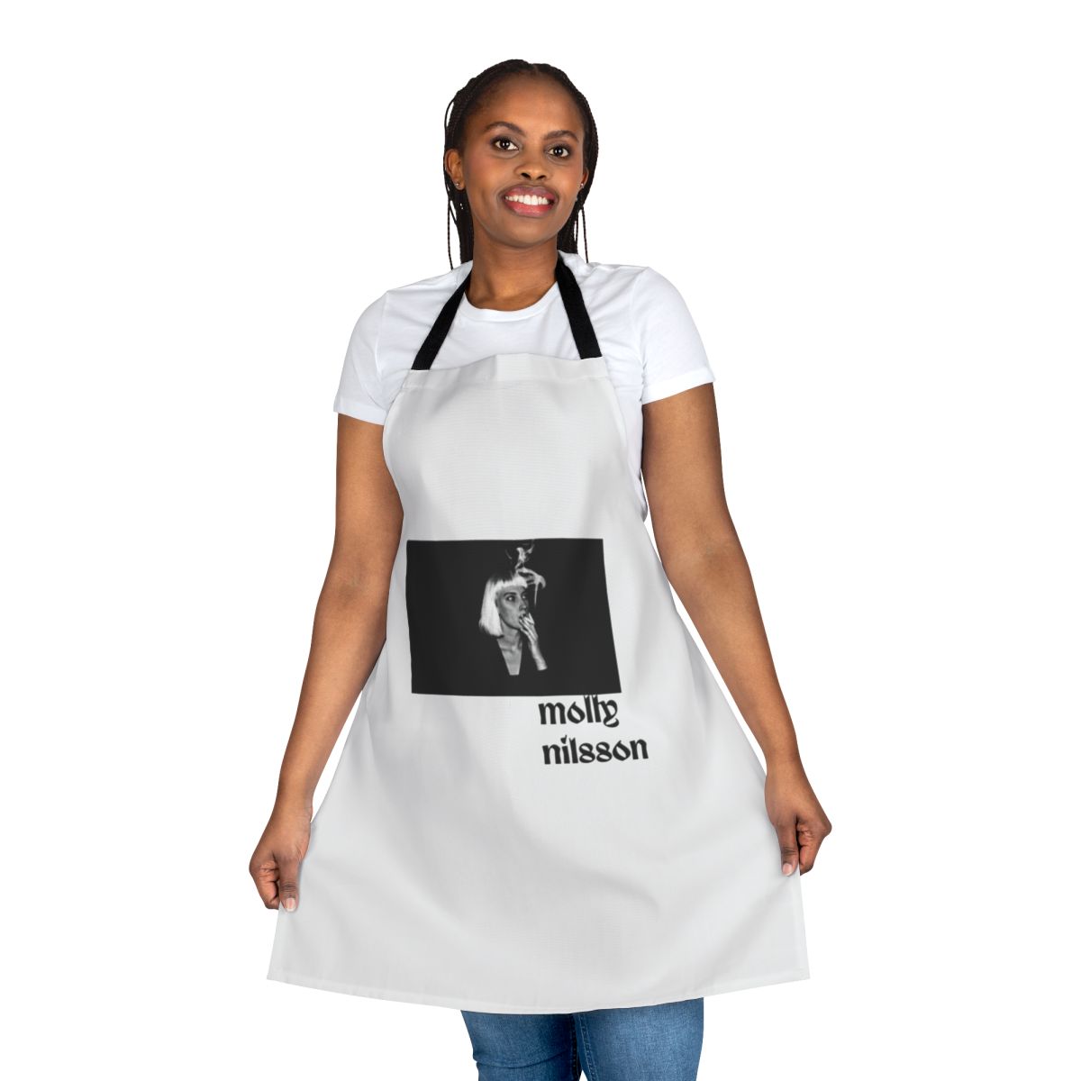 Molly Nilsson inspired apron with retro synthpop and coldwave design