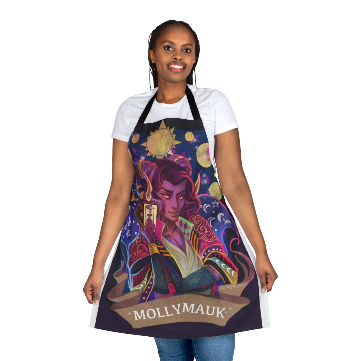 Mollymauk-themed apron featuring the character from the popular tabletop RPG series Critical Role