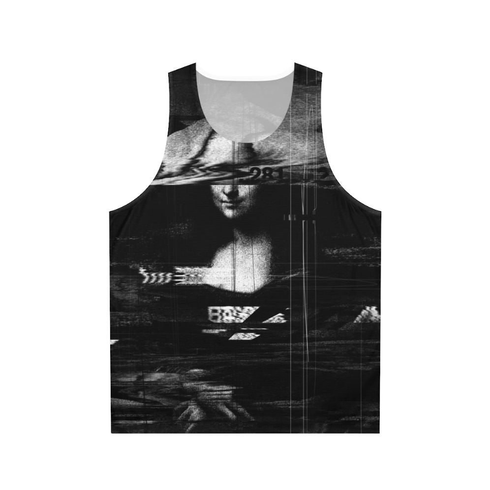Mona Lisa Glitch Unisex Tank Top with Abstract Portrait Design