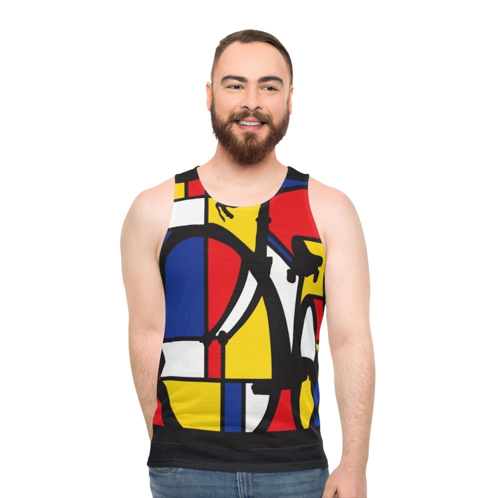 Mondrian inspired bicycle art unisex tank top
