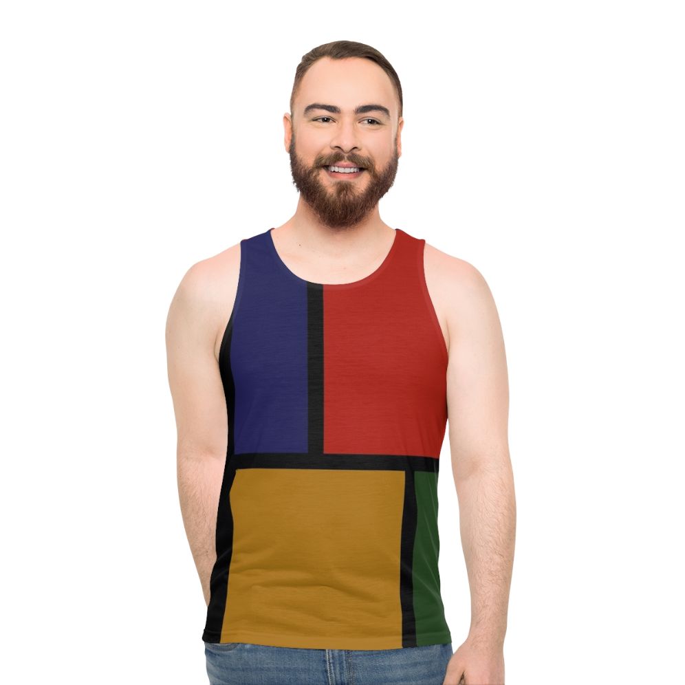 Colorful, geometric Mondrian-inspired unisex tank top