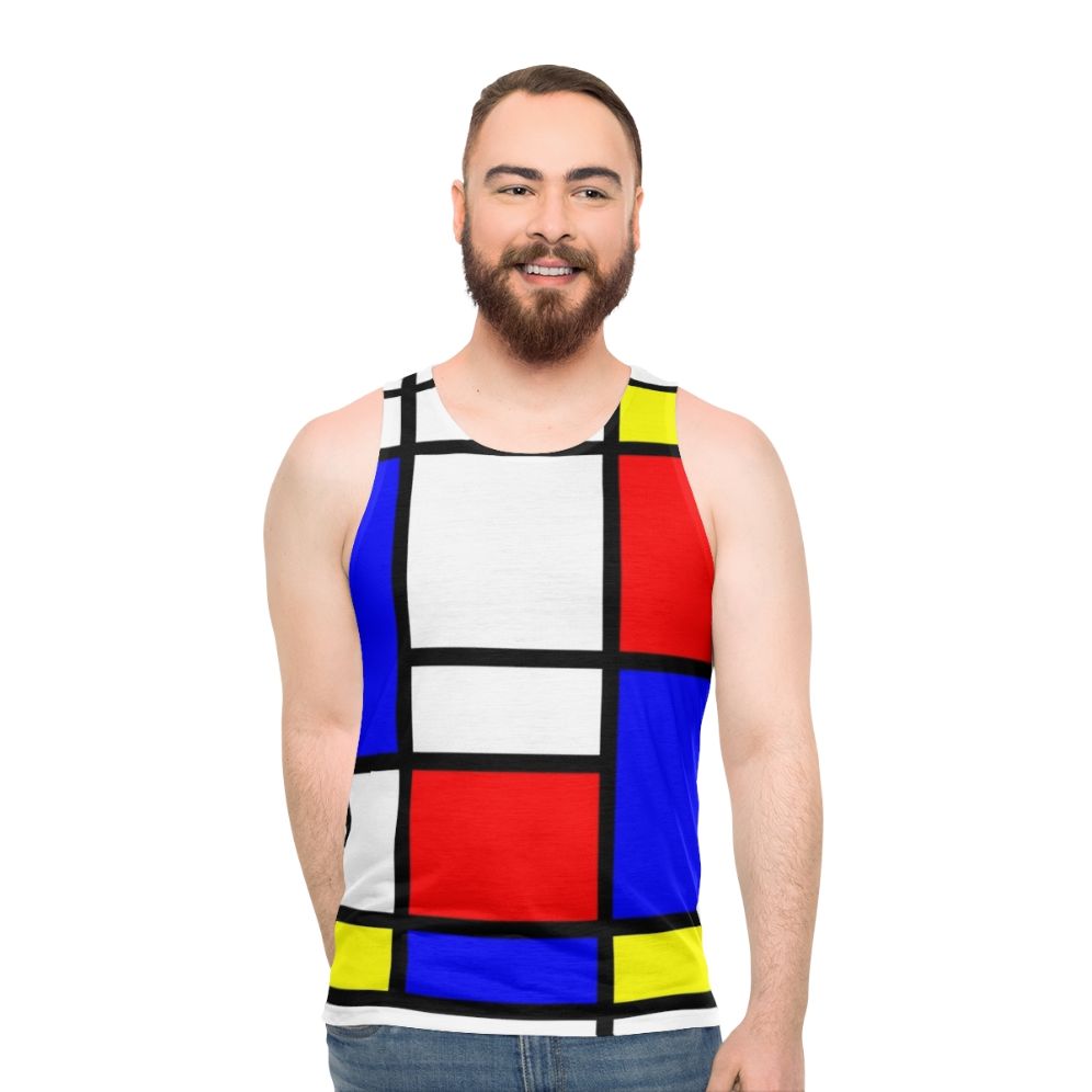 Unisex tank top with Mondrian-inspired abstract art design