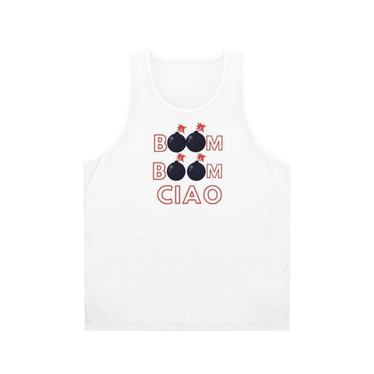 Money Heist inspired unisex tank top with "Boom Boom Ciao" design