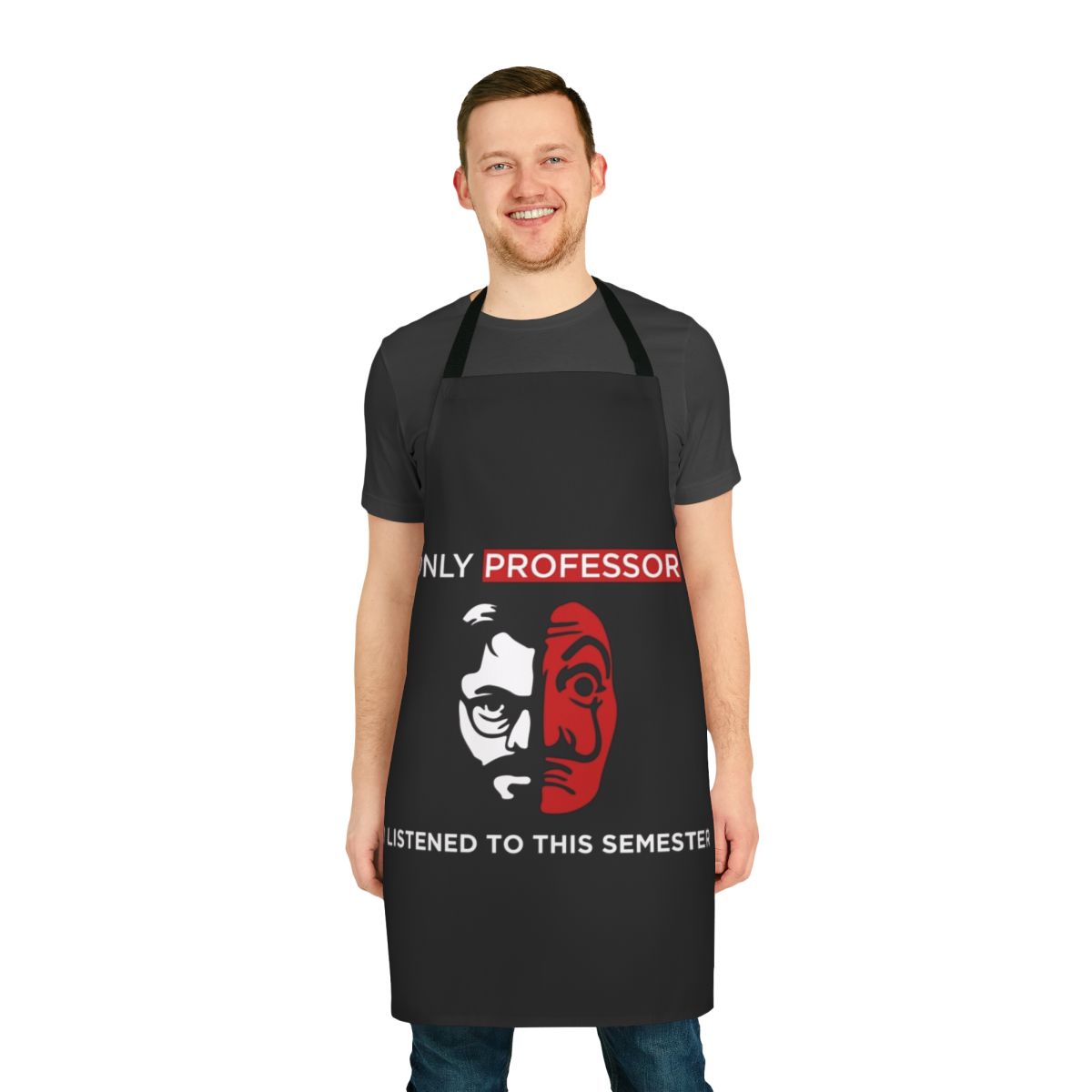 Money Heist inspired cooking apron with iconic "Bella Ciao" design